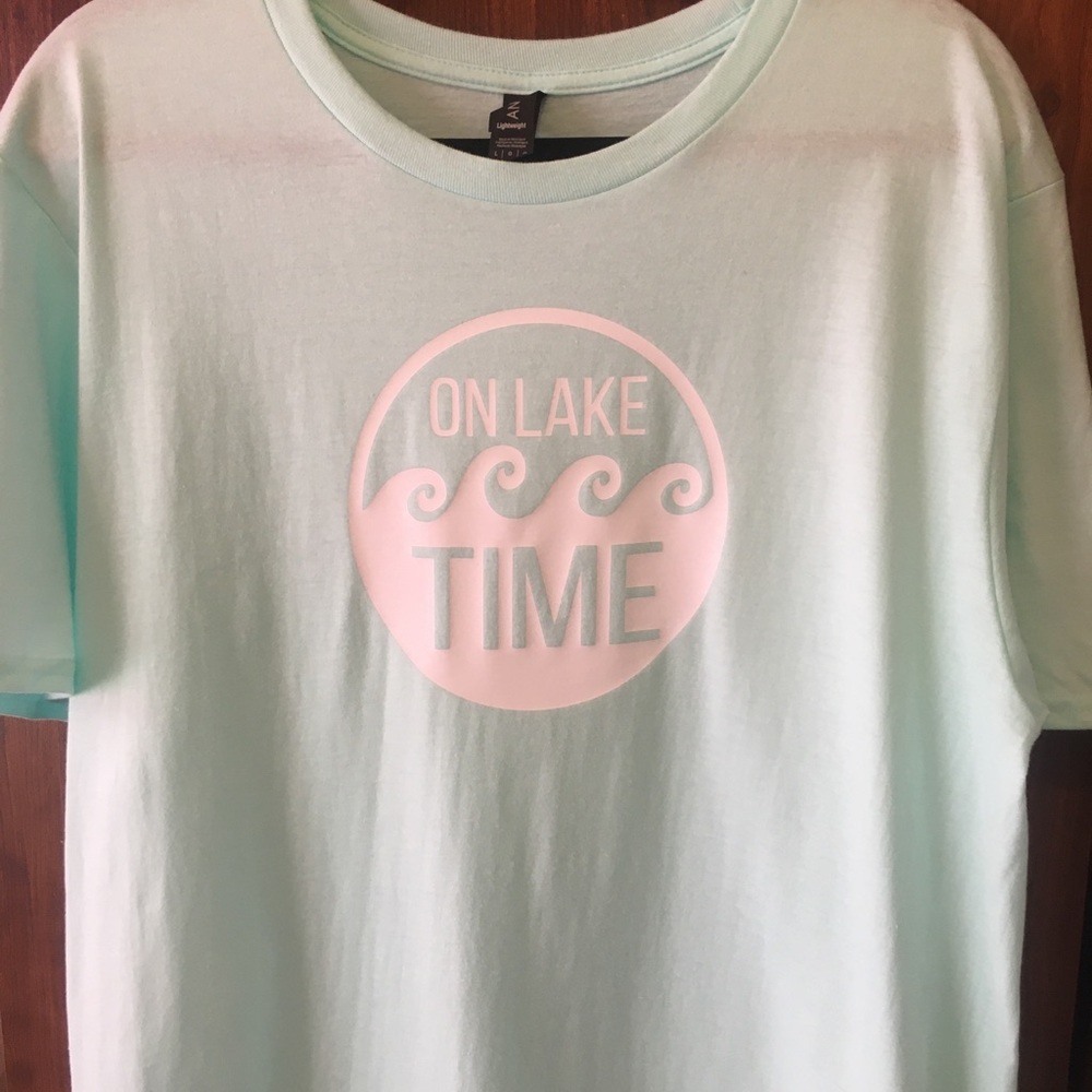 Mens on lake time teal ice T-shirt NEW